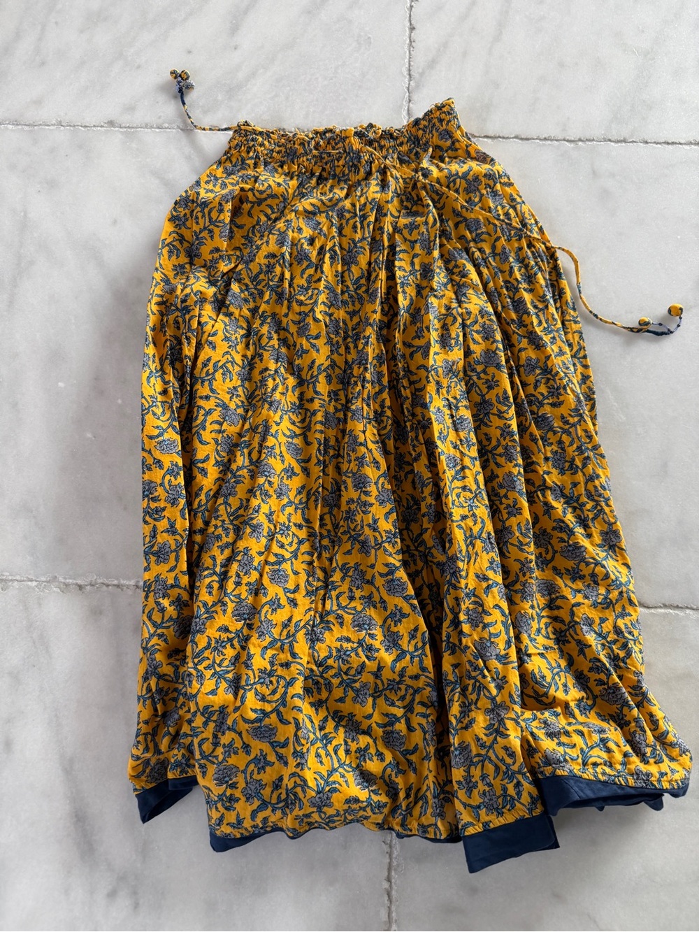 Zara Yellow Maxi Skirt with Navy Floral Print